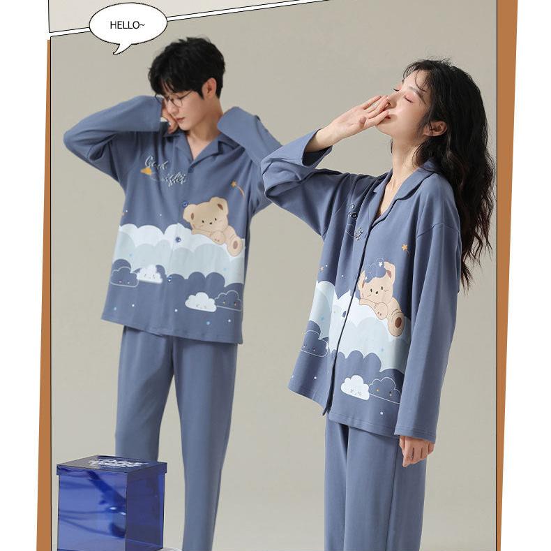 4-Piece Bear Print Couples Nightwear Pajamas 100% Cotton