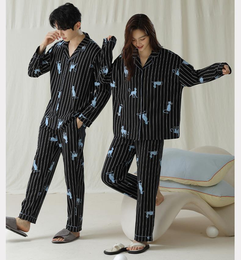 Cat Pattern Matching Couples Pajamas - Premium Cotton