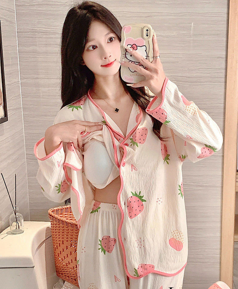 Strawberry Pattern Pajamas Set 100% Organic Cotton