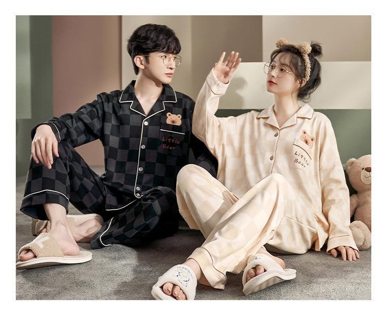 Cute Bear Summer Couple Pajamas Set 100% Cotton