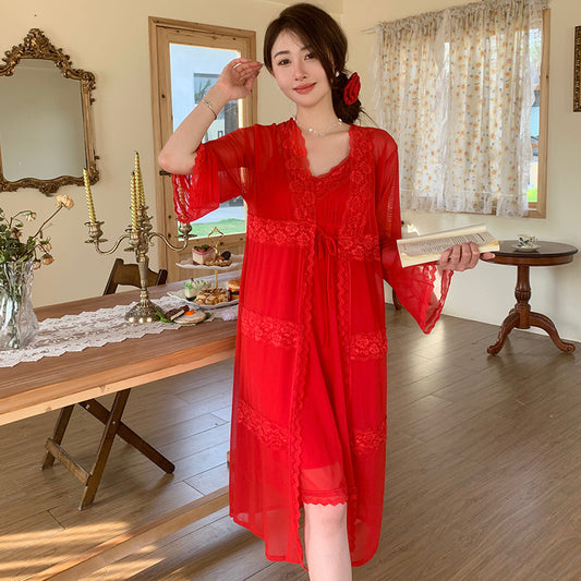 Red Asian Nightwear with Padded Bra 100% Polyester