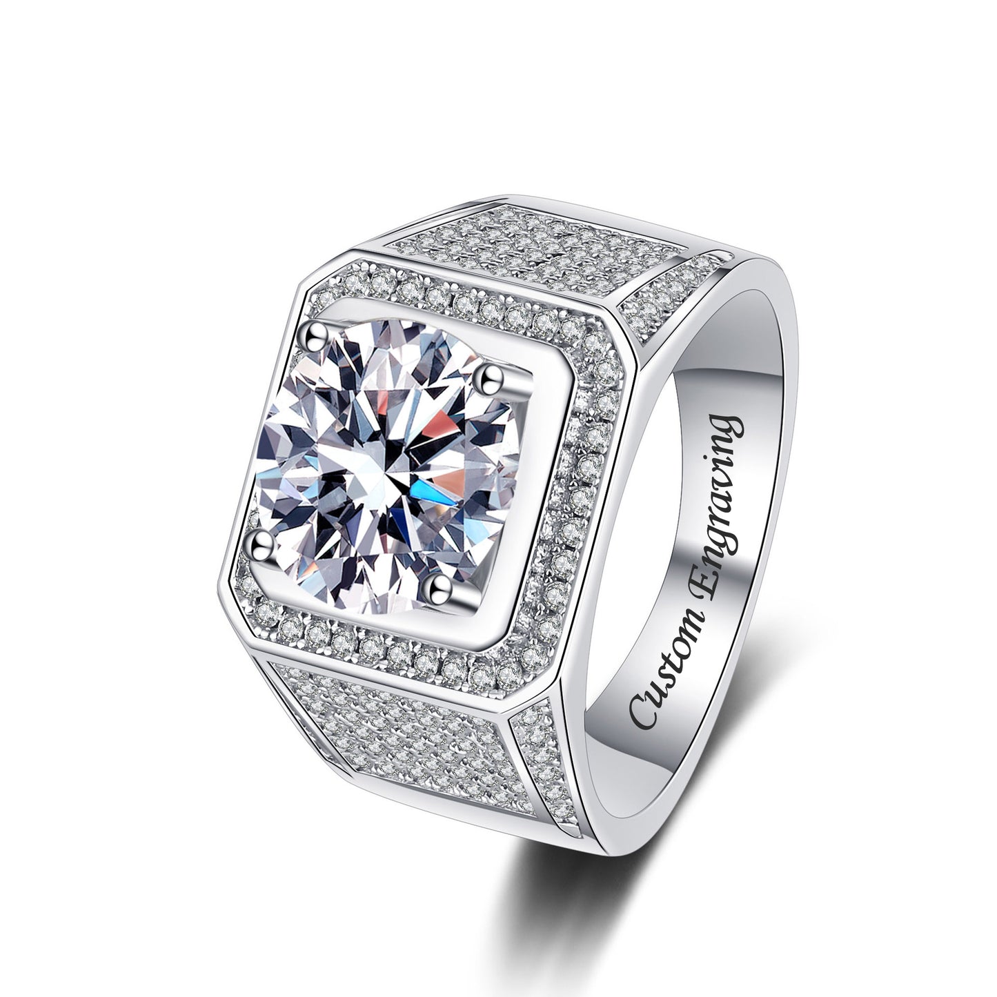 Engraved 2 Carats Moissanite Ring for Men