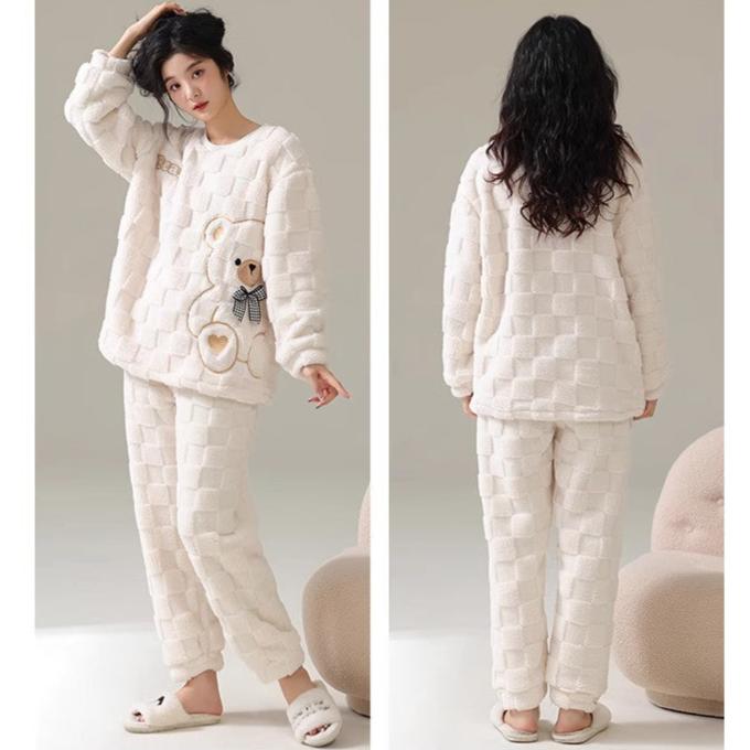4-Piece Thick Flannel Couples Cute Pajamas Set