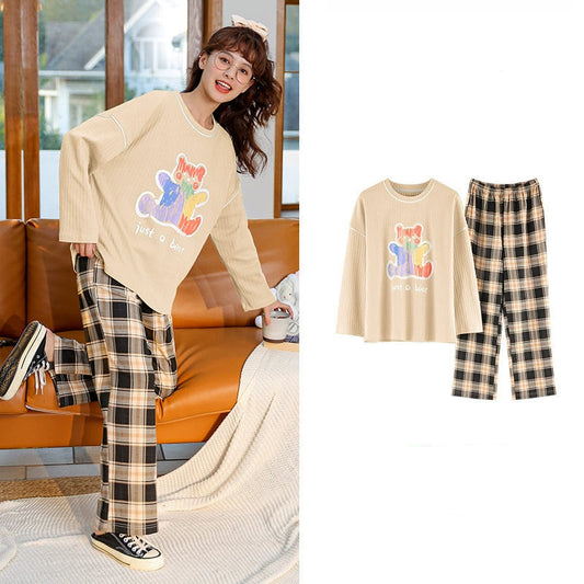 Gullei™ Cute Bear Plaid Pullover Pajamas Pure Cotton