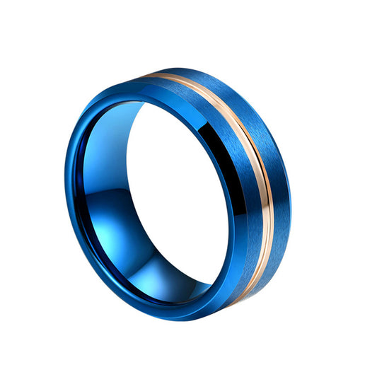 Engraved Mens Promise Ring Blue Tungsten 8mm