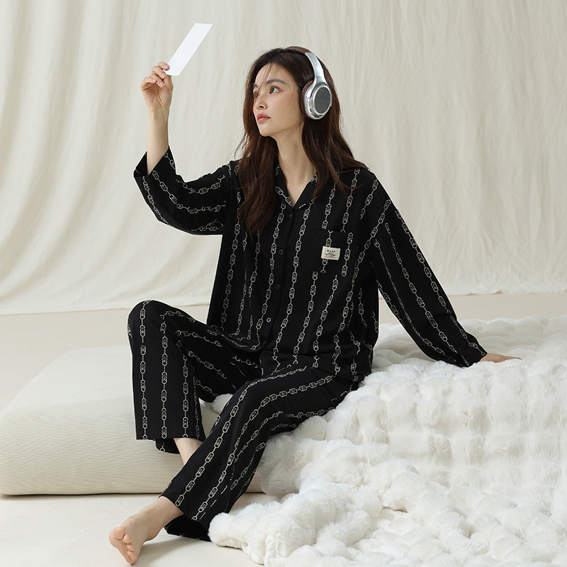 Button-Front Matching Black Couples Pajamas - Premium Cotton