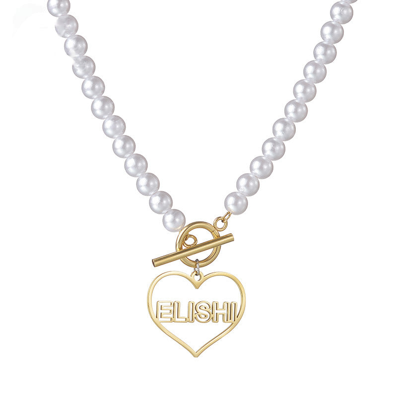 Personalized Name Heart Shaped Pearls Necklace