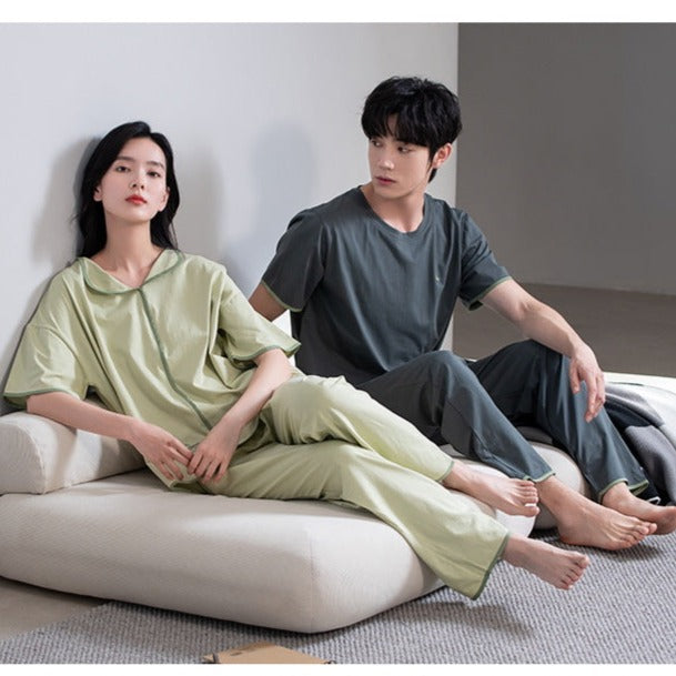 Matching Short Sleeve Pajamas for Couples 100% Cotton