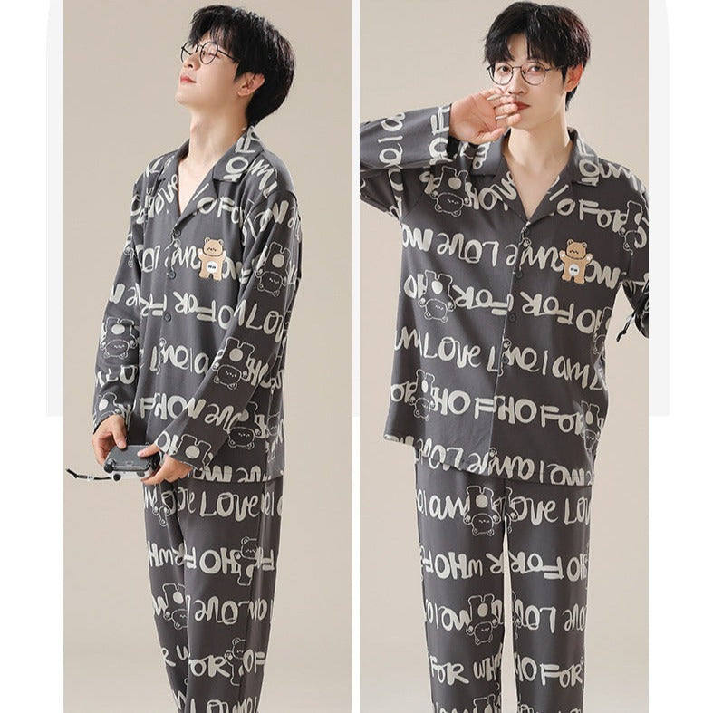 Set of 2 Bear Matching Couple Long Pajamas 100% Cotton