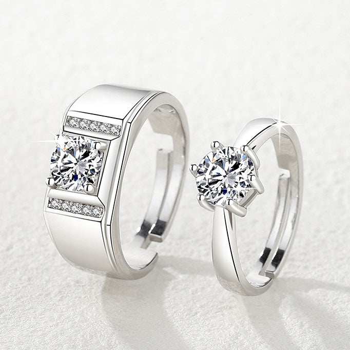 Personalized Sterling Silver Couple Wedding Rings Set