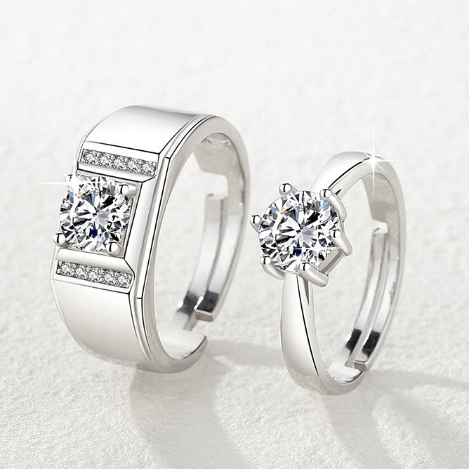 Engraved Sterling Silver Couple Wedding Rings Set