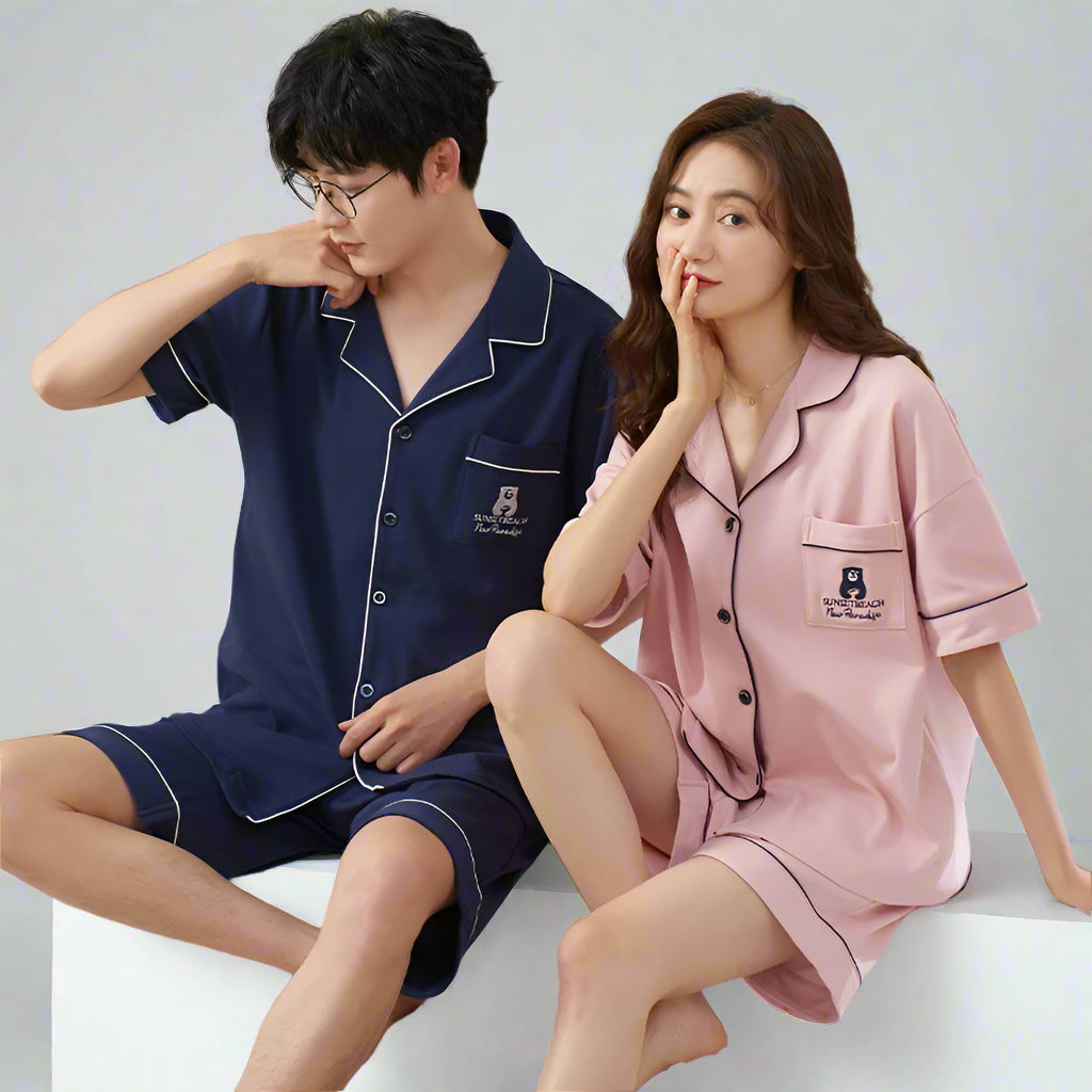 Korean Couple Summer PJs | Short Sleeve | 100% Organic Cotton