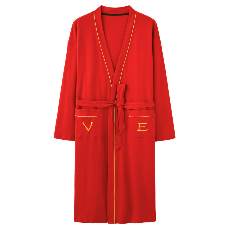 2-Piece Red Asian Style Bathrobe Set for Couples