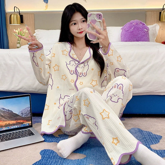 Long-Sleeve Cute Pajamas Set 100% Organic Cotton