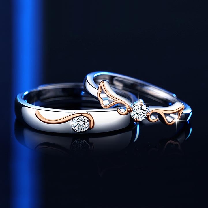 Custom Angel Wings Promise Rings Set