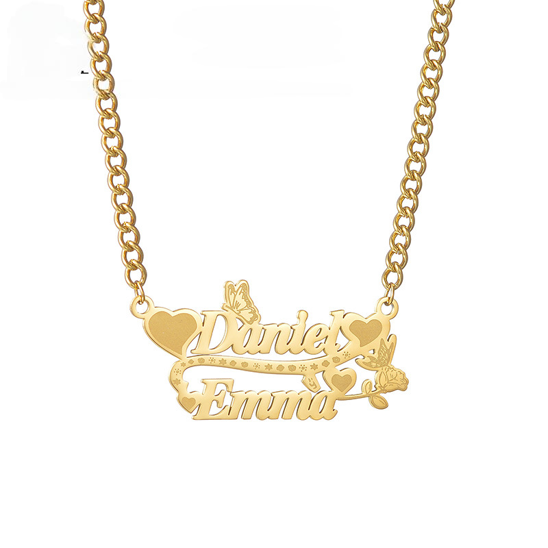 Red Hearts Personalized Couples Names Necklace