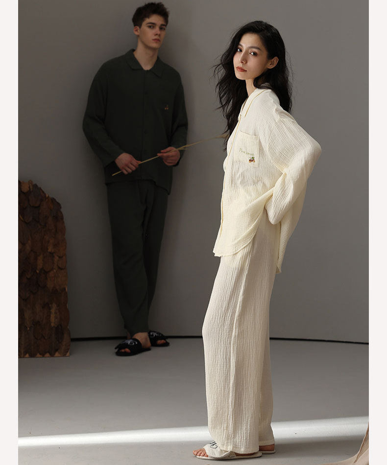Minimalist Double-Layer Cotton Couple's Pajama Set