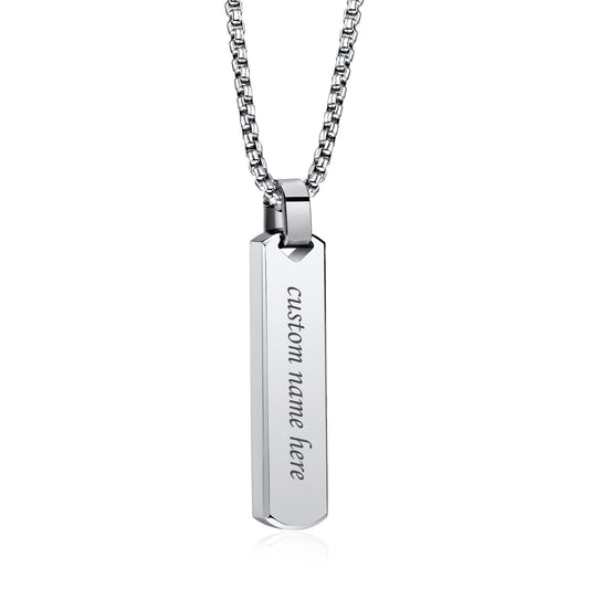 Vertical Bar Mens Necklace with Names Engraved