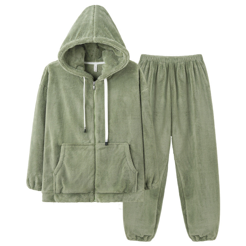 4-Piece Matching Warm Hoodie Couples Pajamas Set
