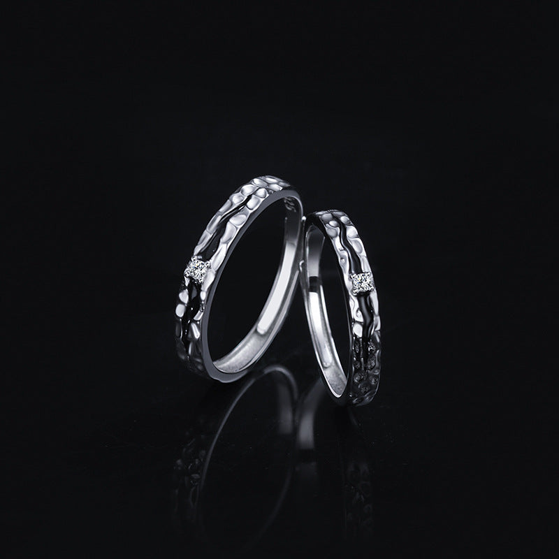 Engraved Meteoroid Wedding Rings Set - Adjustable