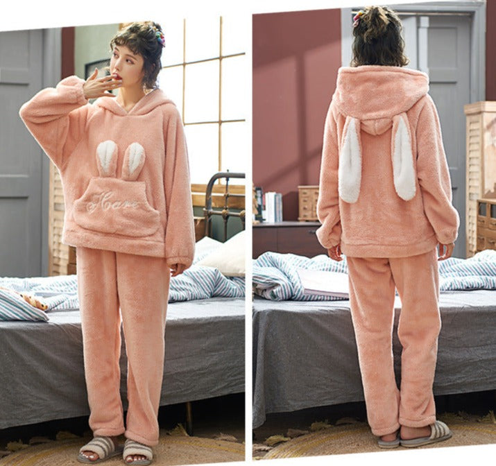 Cute Holiday Christmas Hoodie PJs Set for Couples Winter Sleepwear