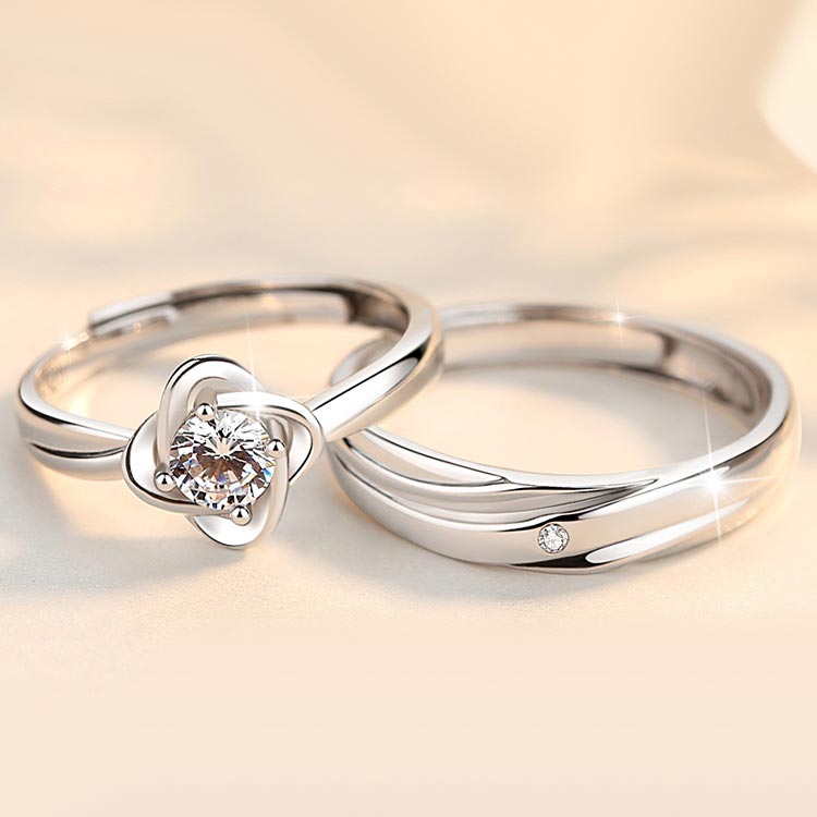 Personalized Cubic Zirconia Couple Wedding Rings Set