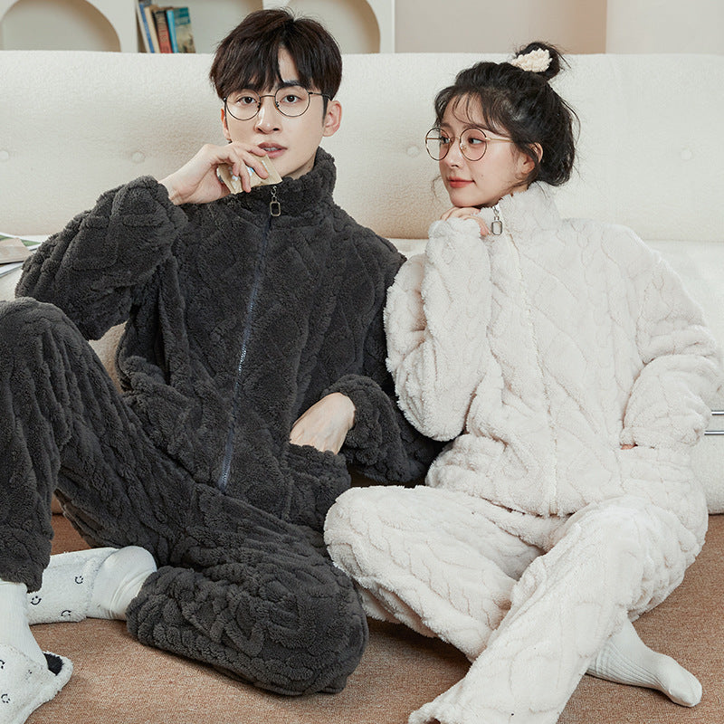 Matching Flannel Winter Zipper Sleepwear for Couples