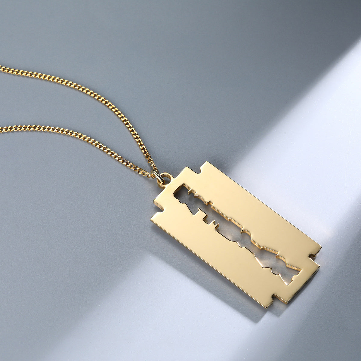 Engraved Blade Shaped Necklace Gift for Barber