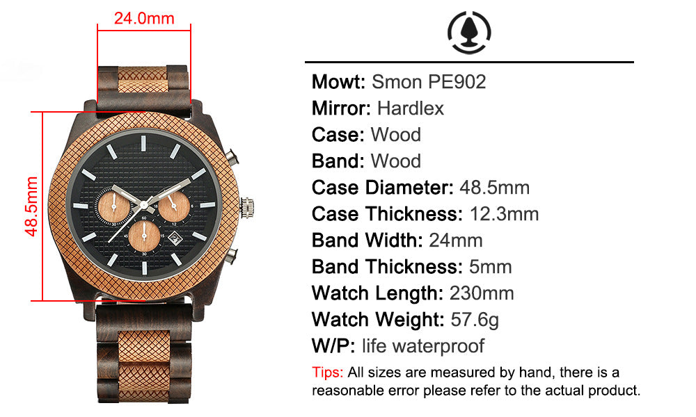 Mens Wood Analog Watch with Customized Engraving