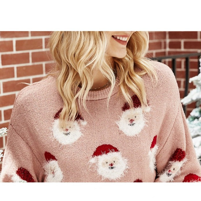 Cute Santa Face Christmas Sweater for Women