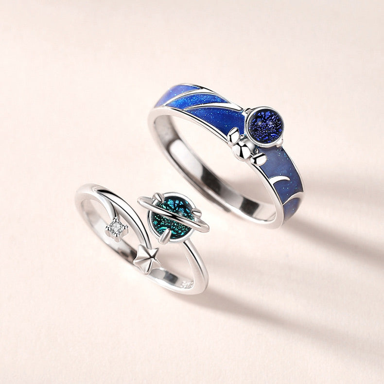 Custom Spaceman Matching Couple Rings Set