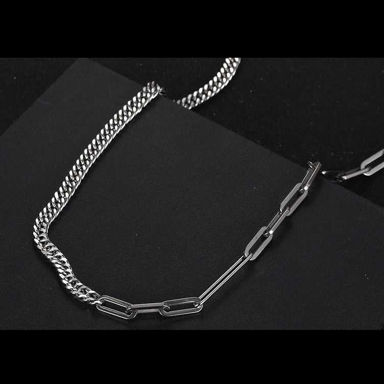 Half Cuban Half Paperclip Chain Choker Gift