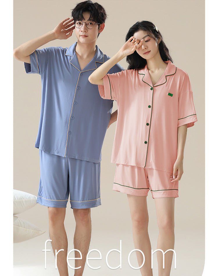 Classic Modal Couple Pajamas - Short Sleeve Collar