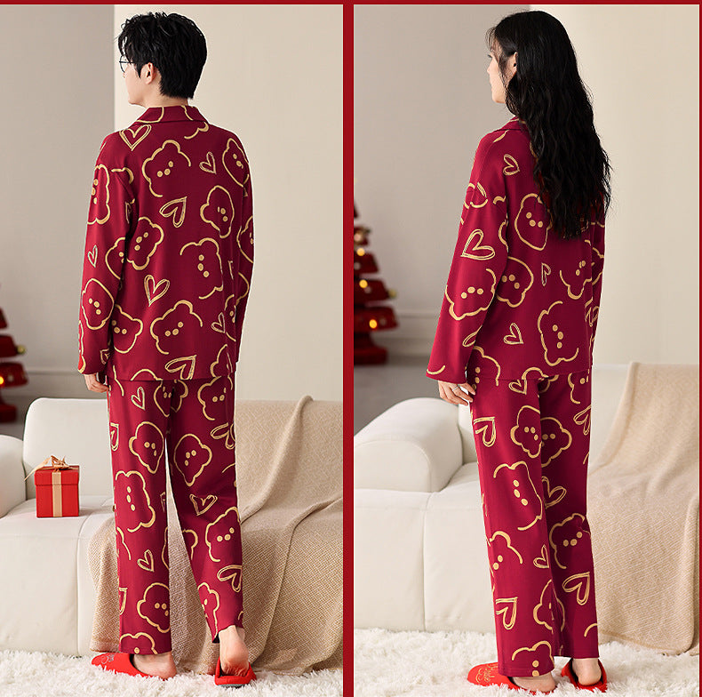 Bear Print Couples 4-Piece Pajamas Set 100% Cotton