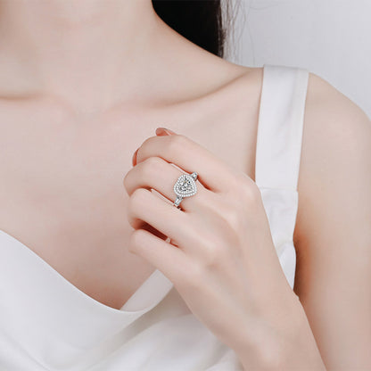 1 Carat Heart Shaped Moissanite Halo Promise Ring for Women