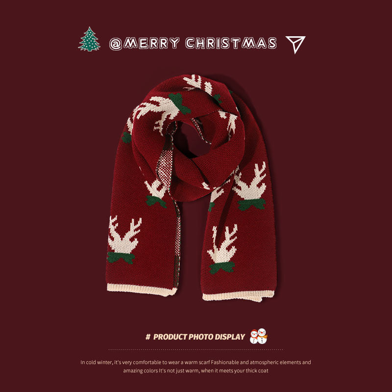 Cute Reindeer Xmas Red Scarf for Girls