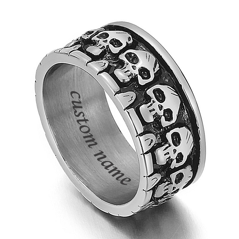 Engraved Skull Mens Fashion Ring 10mm