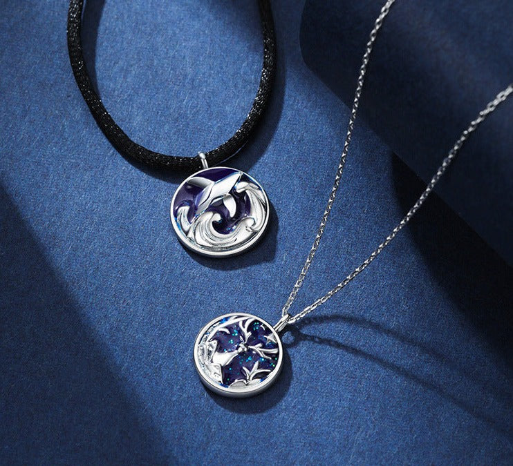 Engravable Forest Ocean Matching Pendants for Couples