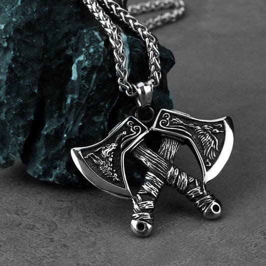 Mens Viking Rune Style Axe Chain Necklace