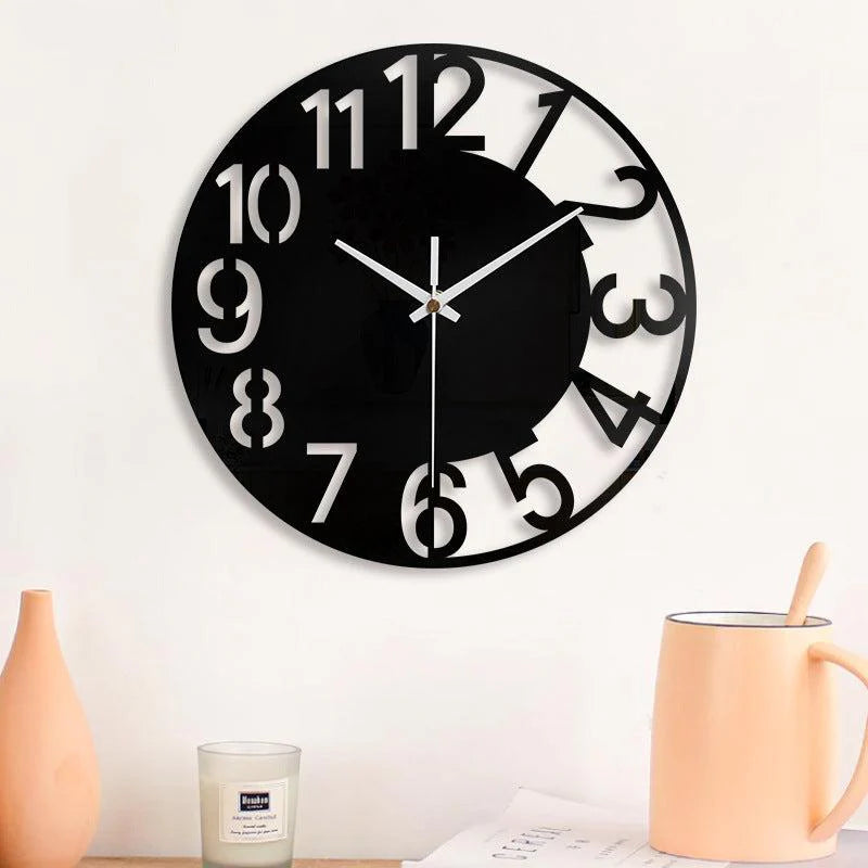 Big Numerals Silent Wall Clock — 12" Modern MDF (Black)