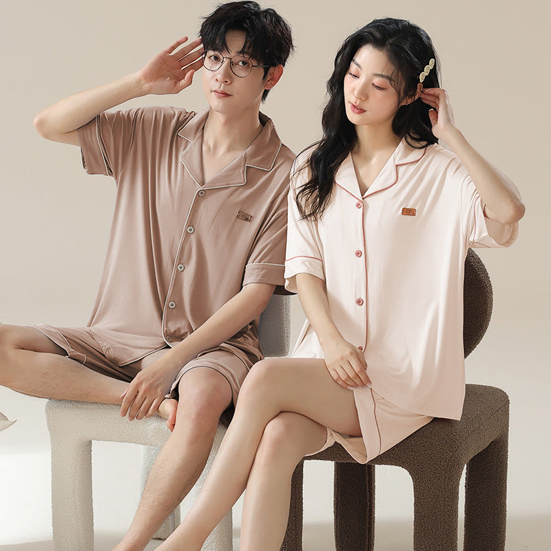 Soft Modal Couple Pajamas - Notched Collar Short Sleeve