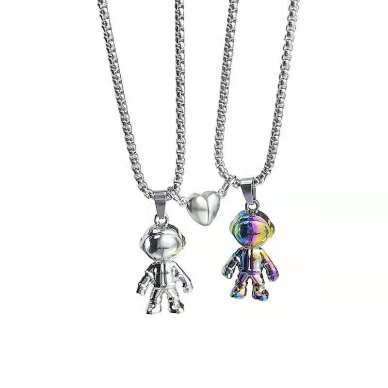 Engraved Magnetic Astronaut Necklaces Set for Couples