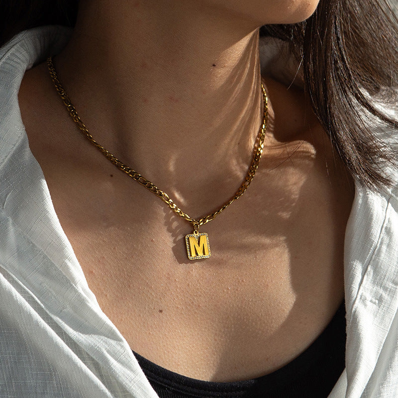 Name Initial Monogram Cuban chain Necklace