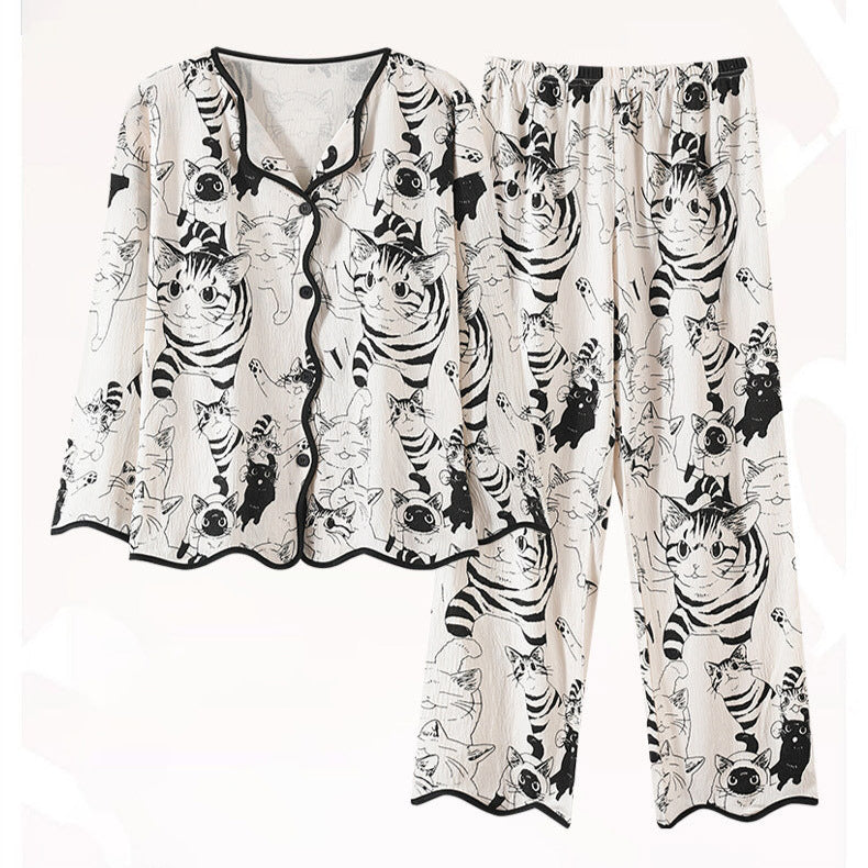 Cat Pattern Pajamas Set 100% Organic Cotton