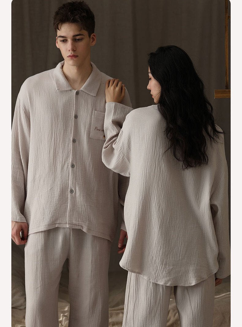 Matching Button-Front Couples Pajamas Set - A-Grade Cotton