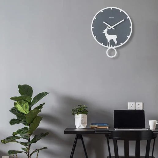Deer Silhouette Pendulum Silent Wall Clock (13.8")