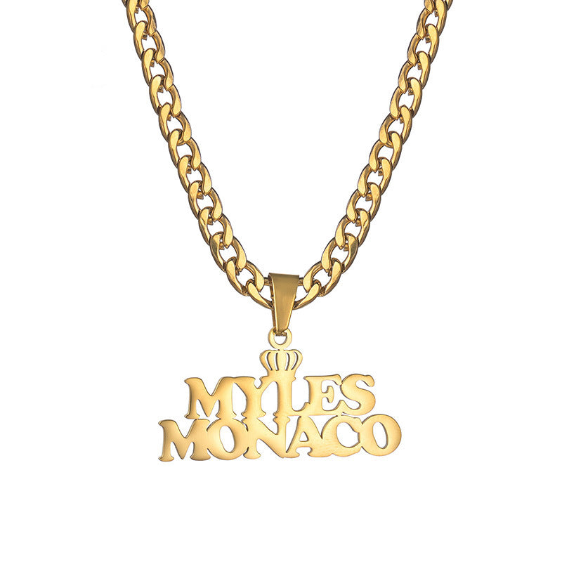 Thick Chain Crown Couples Name Necklace