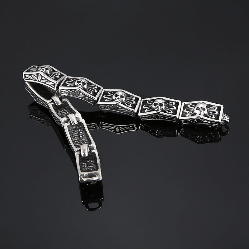 Custom Vintage Skull Mens Steel Bracelet 21.5cm