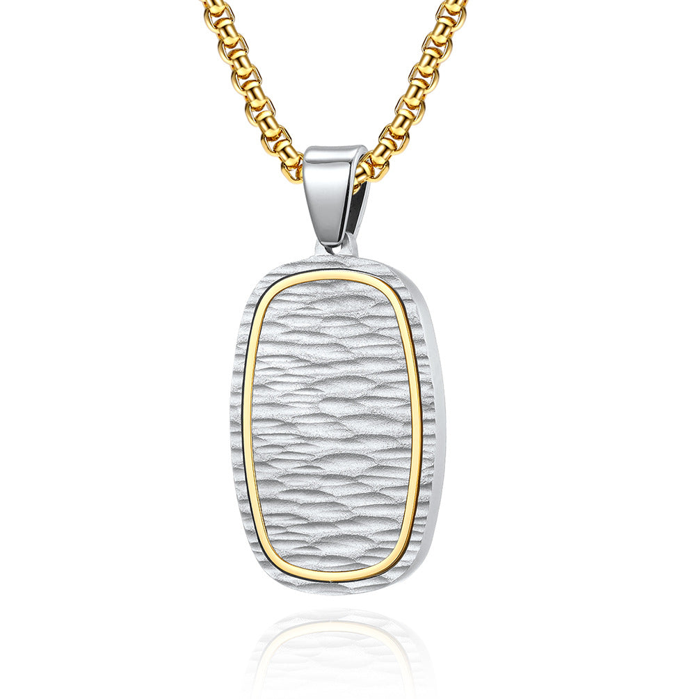 Engravable Hammered Vertical Pendant Mens Necklace