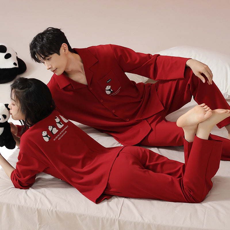 4-Piece Matching Panda Print Red PJs Set 100% Cotton